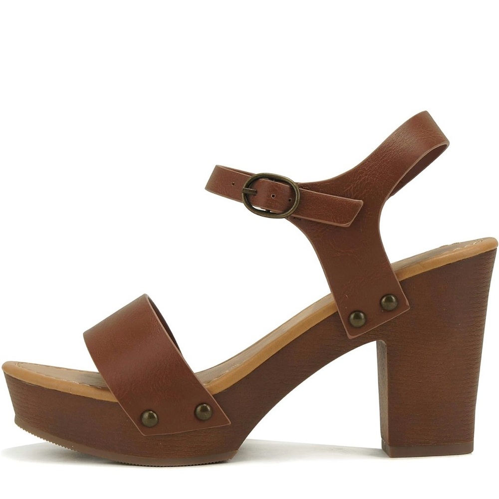 Soda Brown Chunky Heel Sandals